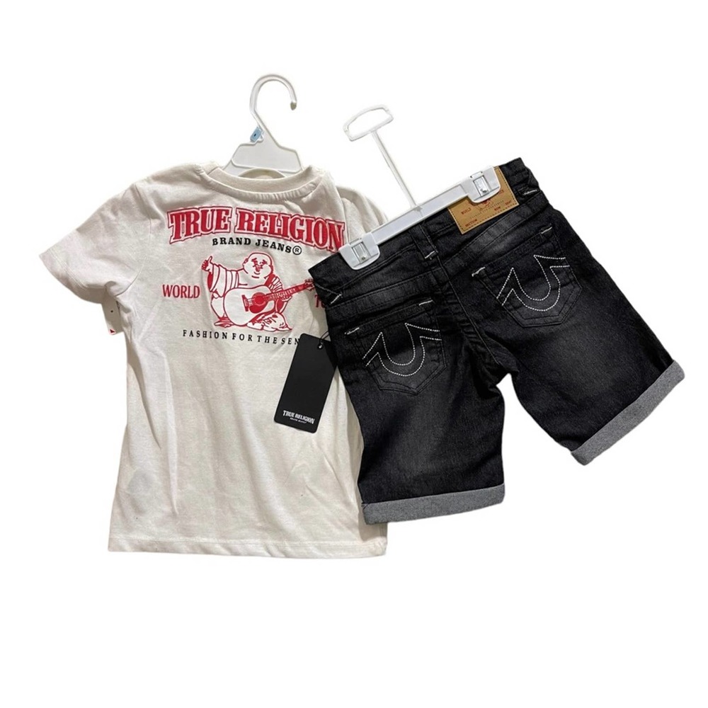 True Religion Kids denim shorts and tee set in size 5t